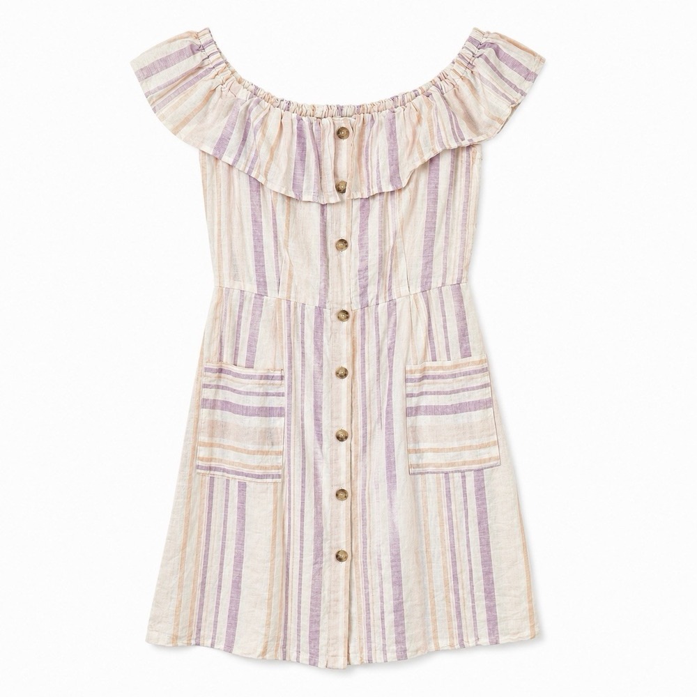 100% Cotton Women's S Coastal Stripe Button Lined Pockets Vacay Resort Dress